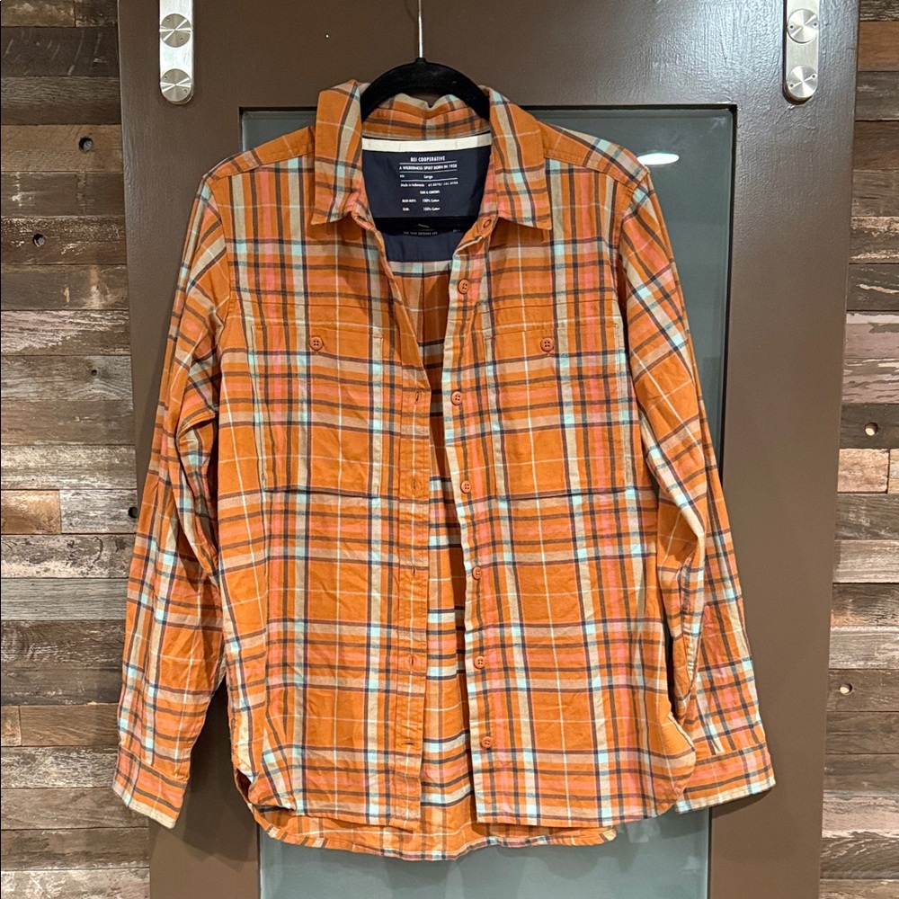 REI Cooperative Orange Cotton Button Down Shirt